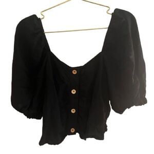 The Shirt by Rochelle Behrens Black Puff Sleeve Blouse